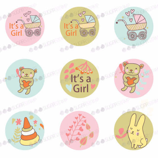 Meringue Transfer Sheets | Sugar Stamps | Especially for the newborn baby girl - B04M