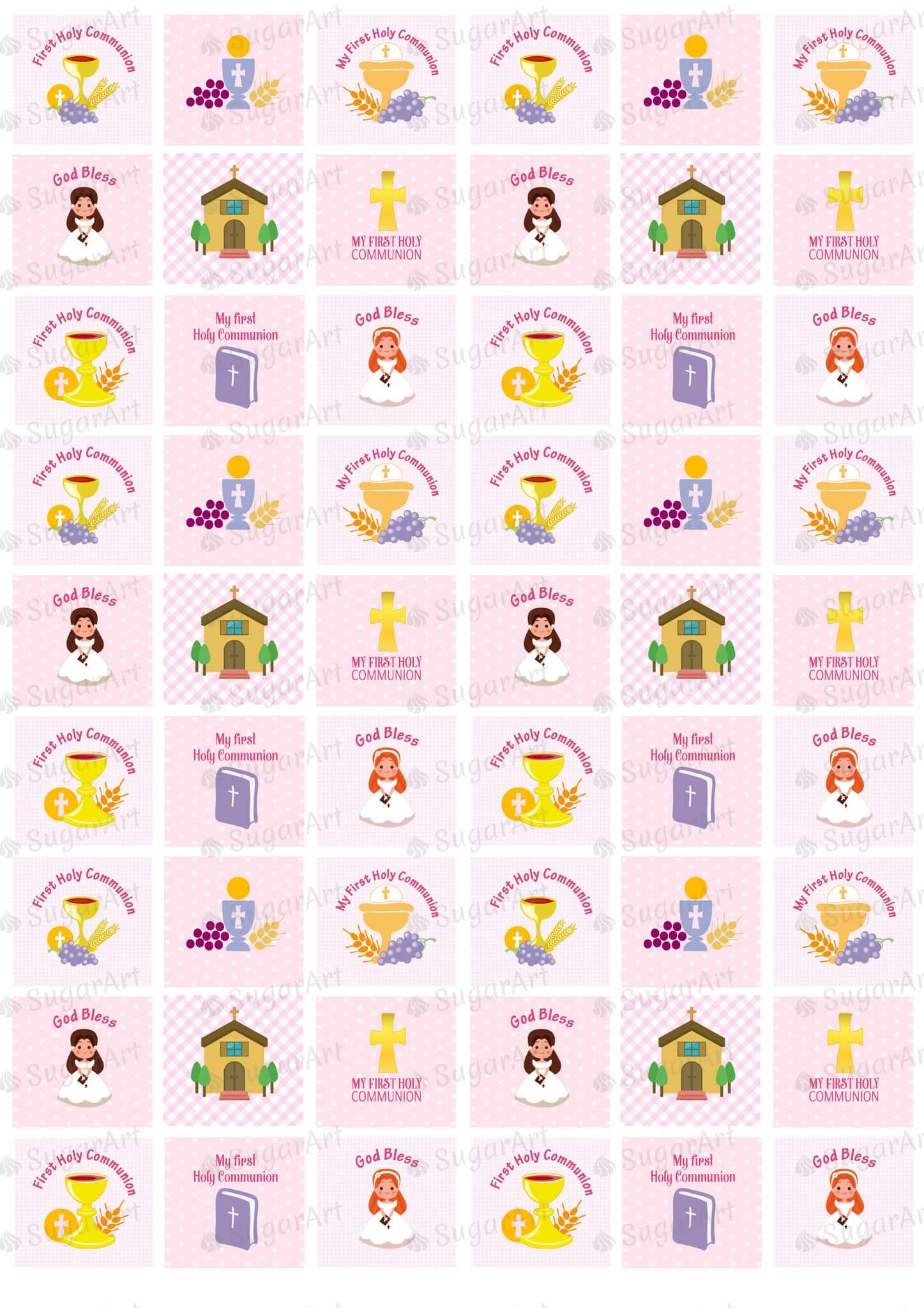 First Holy Communion, G-d Bless, Girl - ESA003-Sugar Stamp sheets-Sugar Art